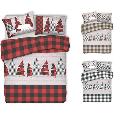 Copripiumino In Flanella Di Cotone BIANCHERIAWEB - Design Tartan Con Cervo, Singolo, Colore Beige | Made In Italy - Foto 11