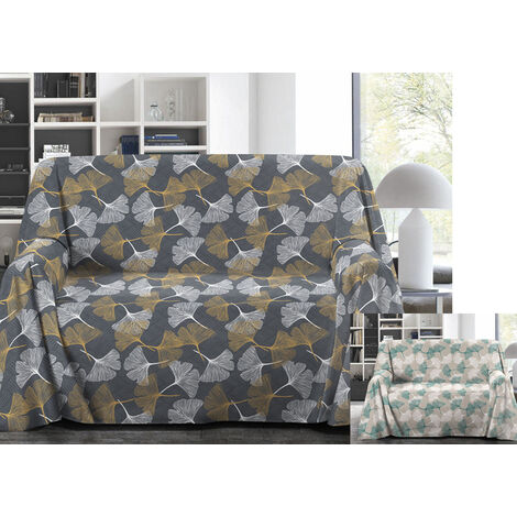 Telo Arredo Granfoulard Copritutto Salvadivano 100% Cotone Dis. Ginko, misuraMatrimonialecoloreVerde