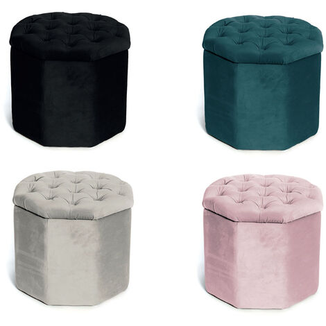 Pouf Salotto Contenitore Imbottito Trapuntato Ottagonale Velvet Tinta Unita, misuraPoufcoloreRosa Antico