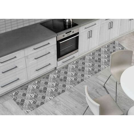 Tappeto Passatoia Cucina Antiscivolo Sottolavello Digitale Dis. Maiolica Grigio, misura50x140coloreGrigio (1/5)