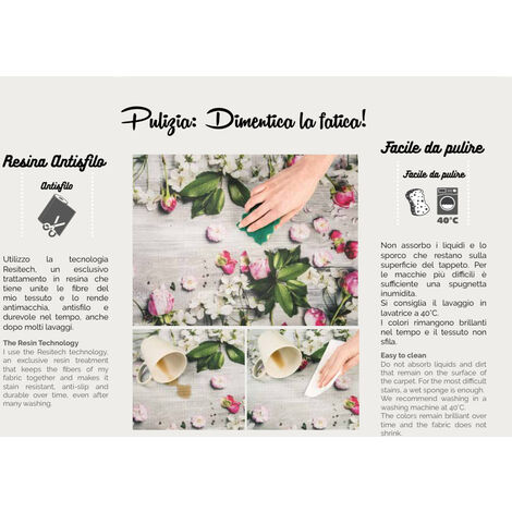 Tappeto Passatoia Cucina 50x400 Cm - Stampa Digitale Onda Girasoli, Retro Antiscivolo, Cotone, Made In Italy - Foto 3