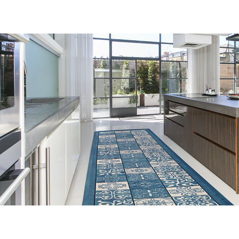 Tappeto Passatoia Runner Cucina Antiscivolo Lavabile Disegno Maiolica Suardi, misura55x280coloreJeans (1/5)