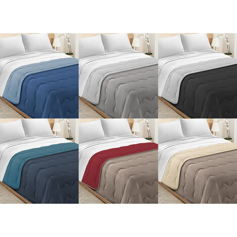 Trapunta Piumone Letto Invernale Imbottita 300gr Microfibra Double Face Bicolor, misuraPiazza E MezzacoloreGrigio-Grigio