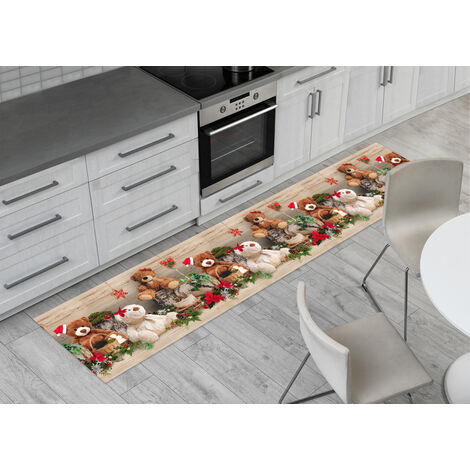 Tappeto Natale Passatoia Cucina Antiscivolo Sottolavello Digitale Teddy  Noel, misura50x50coloreTeddy Noel