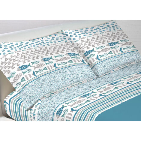 Sacco Copripiumino 100% Cotone BIANCHERIAWEB: Stampa Acquarello Floreale, Singolo 155x200 Cm, Made In Italy