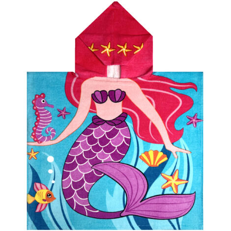 Poncho Mare Per Bambini Per Spiaggia In Morbida Spugna Disegno Sirenetta