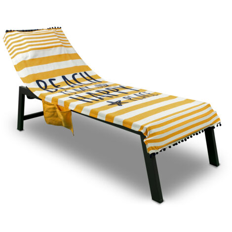 Telo Mare Lettino Spiaggia Piscina Con Cuscino E Tasche Happy Place Arancio