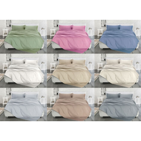 Completo Lenzuola Matrimoniale 100% Raso Cotone Tinta Unita Made Italy, misuraMatrimonialecoloreBianco