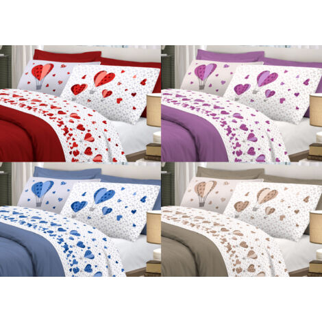 Completo Lenzuola Linea Pensieri Delicati 100% Cotone Disegno Mongolfiera, misuraPiazza E MezzacoloreBlu