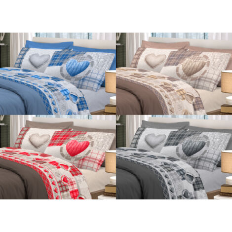 Completo Lenzuola Linea Pensieri Delicati 100% Cotone Disegno Love Mountain, misuraSingolocoloreGrigio