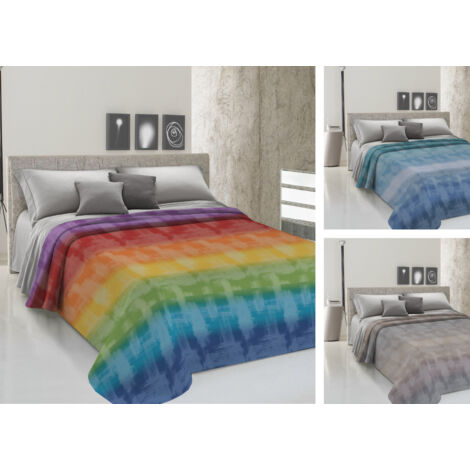 Copriletto Piquet Primavera Estate 100% Cotone Disegno Arcobaleno, misuraPiazza e MezzacoloreMulticolore