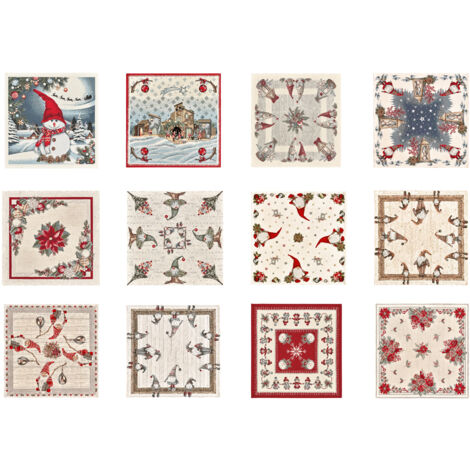 Tovaglia Centrotavola Centrino Tavolo Fantasie Natalizie Cinigliato Piazzato Made Italy, misura90x90coloreMagic Noel