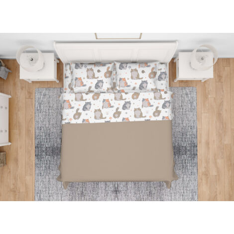Completo Lenzuola Letto In 100% Cotone Made Italy Disegno Gatti 25GI, misuraSingolocoloreGatti 25GI