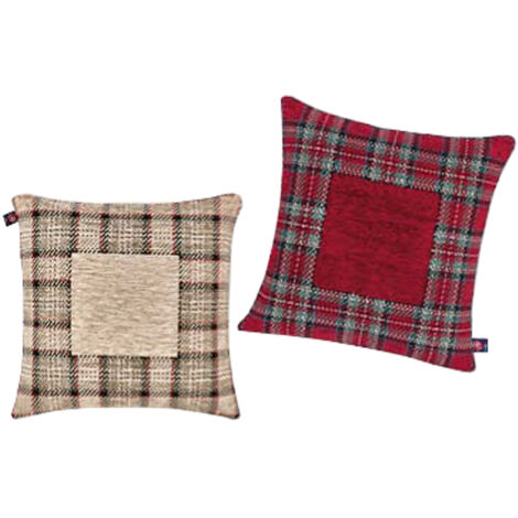 Federa Cuscino Arredo Casa Fodera Tessuto Cinigliato Scozzese Tartan, misura40x40coloreBeige
