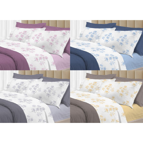 Completo Lenzuola Letto 100% Cotone Made Italy 3027 Disegno Primavera, misuraSingolocoloreGrigio