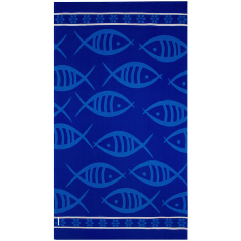 Telo Mare Grande 100x180 Spugna Spiaggia Piscina Maui Fish Blu D9