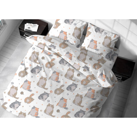 Sacco Copripiumino In 100% Cotone Made Italy Disegno Gatti 25GI, misuraMatrimonialecoloreGatti 25GI