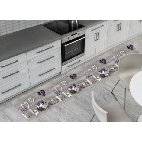 Tappeto Passatoia Cucina Antiscivolo Sottolavello Lavanda Cuor Carretto Grigio, misura50x140coloreGrigio (1/5)