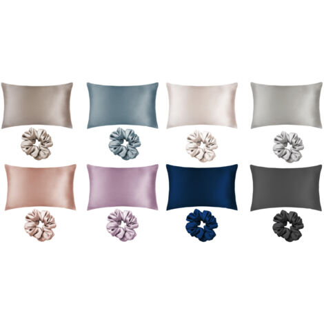 Federa Cuscino Letto e Scrunchie 100% Seta Chiusura Zip Tinta Unita, misuraFedera ScrunchiescoloreBlu