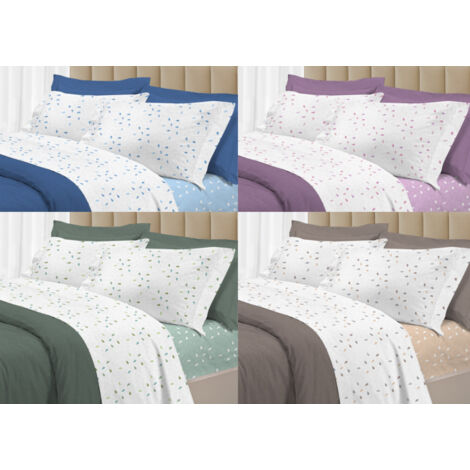 Completo Lenzuola Letto 100% Cotone Made Italy 3027 Disegno Goccia, misuraMatrimonialecoloreRosa