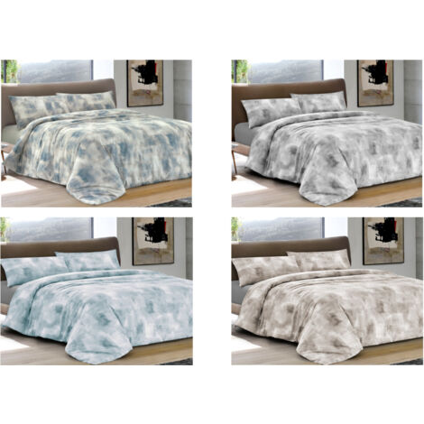 Completo Lenzuola Letto 100% Cotone Made In Italy Disegno Nebula, misuraPiazza e MezzacoloreOttanio
