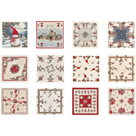 Tovaglia Centrotavola Centrino Tavolo Fantasie Natalizie Cinigliato Piazzato Made Italy, misura90x90coloreElfo Grigio