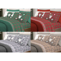 Completo Lenzuola Linea Pensieri Delicati 100% Cotone Disegno Orsetto Tartan, misuraMatrimonialecoloreBeige