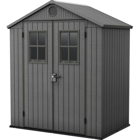 Keter Darwin 64 Gartenhaus mit Fenster - 190x122x221cm - Satteldach - Kunststoff - Grau - Holzoptik - 10 Jahre Herstellergarantie