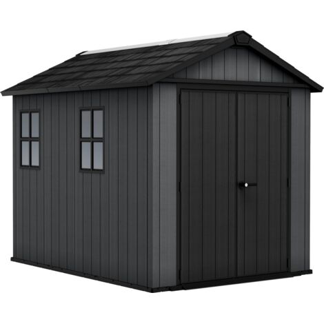 Keter Newton 759 Gartenhaus - 287x230x246cm - Kunststoff - Grau - extra starkes Dach - Natürlicher Holzlook - 15 Jahre Herstellergarantie