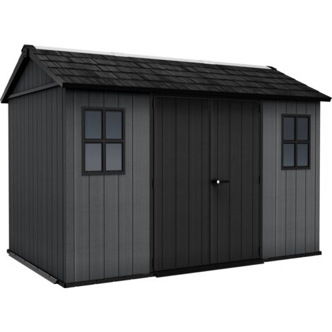 Keter Newton 1175 Gartenhaus - 230x350x246cm - Satteldach - Kunststoff - Grau - Natürlicher Holzlook - 15 Jahre Herstellergarantie