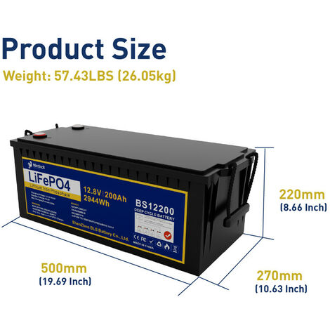 LiFePO4 Batterie au lithium rechargeable LiFePO4 200 Ah 200 Ah, 8000 cycles  max. 2560 Wh Sortie