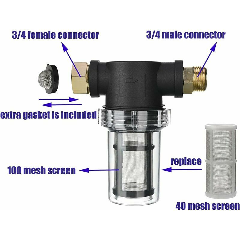 Filtre de tuyau d'arrosage pour filtre en ligne d'eau d'entrée de nettoyeur  haute pression pour sédiments avec écran à mailles Workhe 