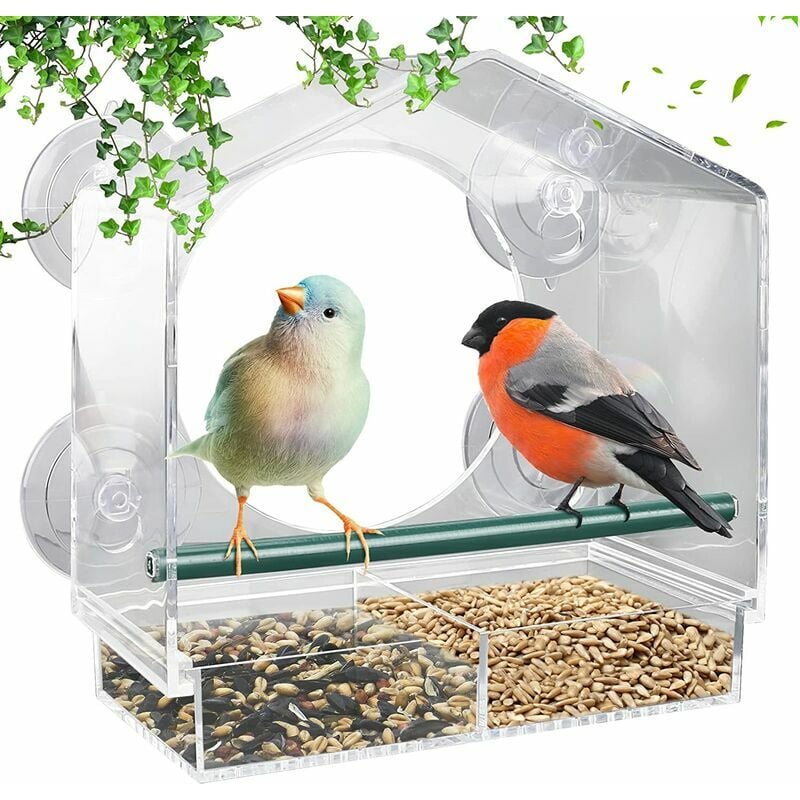Mangeoire à oiseaux avec grandes ventouses puissantes, mangeoire pour  oiseaux sauvages en acrylique durable pour l'extérieur, plateaux de graines