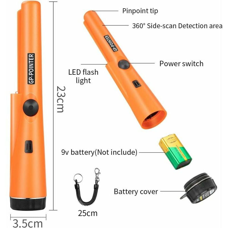 Sweetone Détecteur de Métaux Portable, Pinpointer Détecteur de Métal IP66  étanches à l'eau et Haute Précision, Scan à 360 ° Chasse auTrésor, avec  indicateur LED, Detecteur pour Chasse aux Trésors : 