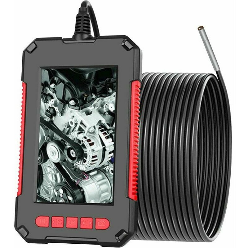 KZQ Endoscope industriel, caméra d'inspection numérique HD 1080p, écran de  4,3, caméra serpent étanche de 5.5 mm, avec 6 lumières LED, batterie de  2600 mAh, 10m cable semi-rigide-rouge