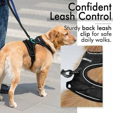 Harnais Chien Anti Traction, Arnet pour Chien Facile à Mettre Harnais Réfléchissant Réglable avec Attache Devant Easy Walk Arnais pour Chien Moyen, Large, Couleur Noir
