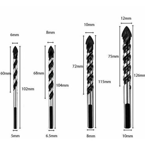 7 Pièces Forets de Maçonnerie en Carbure de Tungstène, Foret Multi-matériaux  Triangle Forage Métalliques pour Carrelage Béton Brique Verre Plastique  Marbre Miroir Bois Diamant (3/4/5/6/8/10/12mm) : : Bricolage