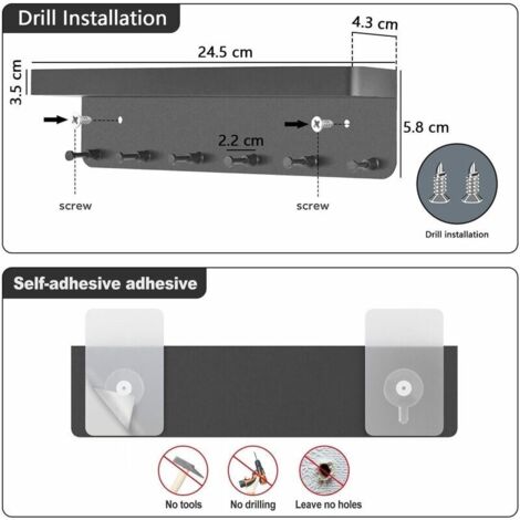 Patères Murale Laque Noire Mat 8 Crochets Ronds De 53 Mm Modèles Améliorés Cr