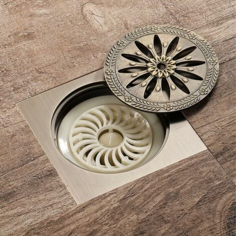 Siphon de douche en laiton, carré, anti-odeur, grille de douche pour salle de bain, dimensions généreuses de 10 x 10 cm, idéal pour accessoires de salle de bain, cuisine, balcon, garage, sous-sol et a