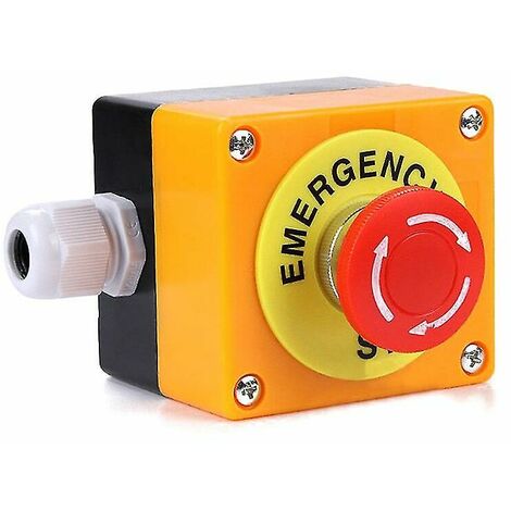 Bouton-poussoir d'arrêt d'urgence à champignon rouge, avec 1 contact normalement ouvert (NO) et 1 contact normalement fermé (NC), pouvant supporter jusqu'à 10A à 660V.