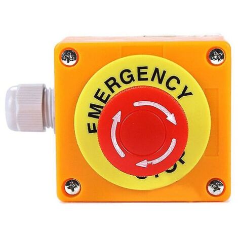 Bouton-poussoir d'arrêt d'urgence à champignon rouge, avec 1 contact normalement ouvert (NO) et 1 contact normalement fermé (NC), pouvant supporter jusqu'à 10A à 660V.