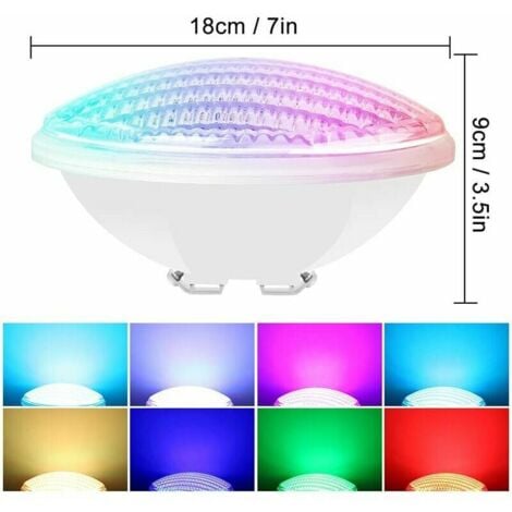 Projecteur de piscine LED PAR56 étanche IP68 12W submersible avec télécommande. Cette lampe de piscine RGBW offre 7 couleurs réglables et 15 modes d'éclairage différents.