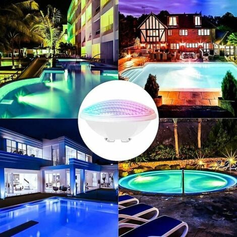 Projecteur de piscine LED PAR56 étanche IP68 12W submersible avec télécommande. Cette lampe de piscine RGBW offre 7 couleurs réglables et 15 modes d'éclairage différents.