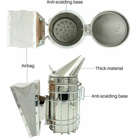 Enfumoir pour Abeilles en Acier Inoxydable avec Soufflet - Grand Modèle - Marron - Idéal pour l'Apiculture