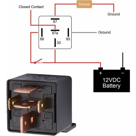 Relais 12V 80A à 5 Broches pour Voitures et Camions - Commutateur Lourd On/Off Normalement Ouvert - Inclus Prise pour Relais - 5 Fils - Adapté à l'Automobile