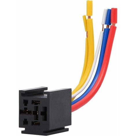 Relais 12V 80A à 5 Broches pour Voitures et Camions - Commutateur Lourd On/Off Normalement Ouvert - Inclus Prise pour Relais - 5 Fils - Adapté à l'Automobile