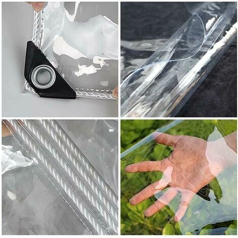Bâche Imperméable Transparente avec Oeillets 4x2M Matériau PVC Pliable D' extérieur Étanche, Indéchirable et Coupe-Vent