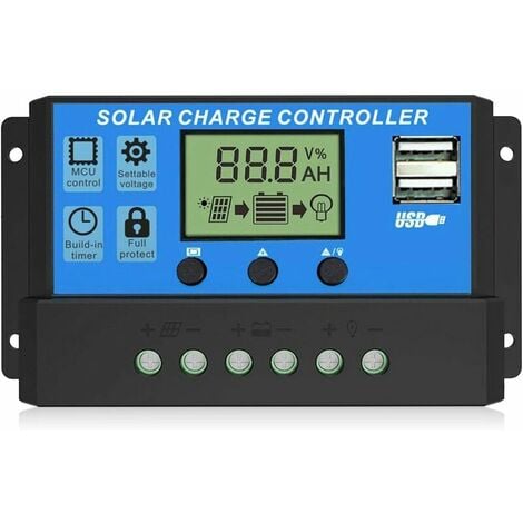 Contrôleur de Charge Solaire - Régulateur Intelligent de Batterie pour  Panneau Solaire avec Deux Ports USB, Contrôleur