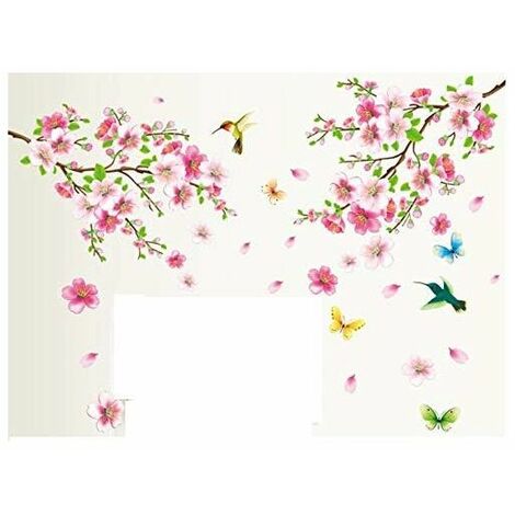 Stickers muraux FLEURS DE VIGNE rose/rouge (62x64 cm) I floral papillon  plantes branche arbre I autocollant sticker mural pour salon chambre  d'enfant cuisine salle de bains carrelage