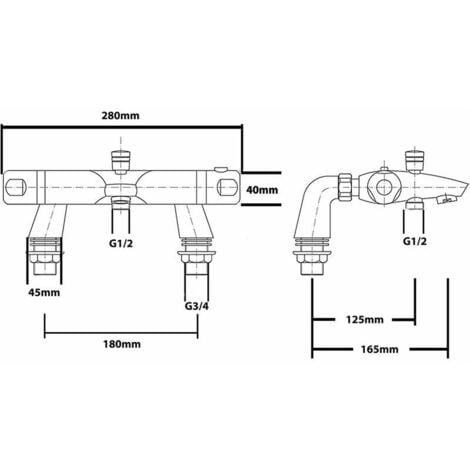 Mitigeur Baignoire Thermostatique, Robinet Thermostatique Baignoire, Mitigeur de Douche pour Baignoire avec Contrôle de la Température, Laiton, Finition Chromée, Monté sur Baignoire Mitigeur Thermosta